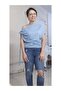 Ice Blue Combed Cotton Viscose T-Shirt with One Shoulder Laces - 3