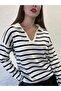 Women's Striped Polo Collar Knit Sweater - 3