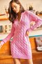 Women's Candy Pink Zippered Hair Braided Knitwear Dress ELB-19001362 - 3