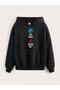Hooded Black Four Elements Printed Girls-Boys Sweatshirt
