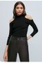 Women's Shoulder Detail Cut Out Lycra Half Turtleneck Blouse