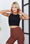 Crop Siyah Fitilli Kumaş Örme Bluz - 7