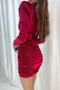 Burgundy Fabric Princess Sleeve Belt Detailed Evening Dress & Graduation Dress with Gathered Skirt 582015 - 2