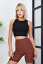 Crop Siyah Fitilli Kumaş Örme Bluz - 6