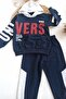 Navy Blue Vers Written Double Children's Tracksuit Set 1-2-3-4-5 Years - 2