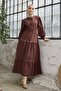 Guipure Detailed Balloon Sleeve Hijab Dress - Bitter Brown