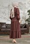 Guipure Detailed Balloon Sleeve Hijab Dress - Bitter Brown - 6