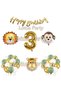 Safari Themed 3 Year Old Birthday Set 30 Balloon 3 Pieces Animal Figure Foil Balloon Happy Birthday Face