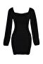 Black Drape Detail Knitted Stylish Mini Evening Dress Tpraw22El1392 - 6