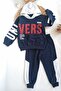 Navy Blue Vers Written Double Children's Tracksuit Set 1-2-3-4-5 Years