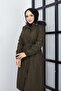 Women's Hooded Fur Lined Fiber Sleeve Patterned Water and Windproof Young Coat - 4