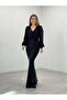 Striped Sequin Fabric Fish Plus Size Dress Black