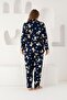 Navy Blue Cotton Buttoned Plus Size Oversize Pajama Set - 3