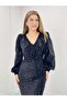 Striped Sequin Fabric Fish Plus Size Dress Black - 3