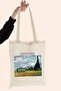 Wheat Field with Cypresses Vincent Van Gogh Raw Cloth Bag - 6