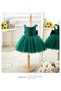 Girl's Emerald Green Front and Back V-Neck Pearl Detailed Birthday Special Day Dress - 2