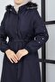 Women's Hooded Fur Lined Fiber Sleeve Patterned Water and Windproof Young Coat - 5