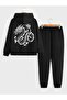 Unisex Dragon Printed Hooded Sweatshirt and Sweatpants Combination