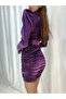 Double Breasted Collar Long Sleeve Gathered Belt Detailed Velvet Fabric Mini Evening Dress582015 - 2