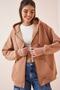 Women's Biscuit Hooded Zippered Ribbed Oversize Sweatshirt US00714 - 3