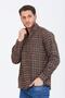 Men's Chestnut Color Long Sleeve Checkered Pocket Collar Buttoned Winter Shirt