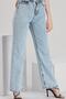 Venezia Light Blue Snow Wash Casual Palazzo Wideleg Jean Power Lycra Women's High Waist - 7