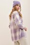 Women’s Lilac Plaid Single-Pocket Oversized Melton Shirt ALC-X7264 - 5