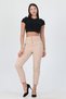 Beige New Season High Waist Lycra Women's Fabric Trousers Ela004