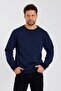Navy Blue Crew Neck Label Detailed Cotton Inside Men's Sweatshirt - 2