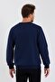 Navy Blue Crew Neck Label Detailed Cotton Inside Men's Sweatshirt - 4