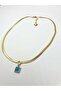 Gold Plated Blue Minimal Square Steel Necklace - 2