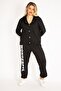 Women's Large Size Black Snap Button Tracksuit 65n35107 - 4