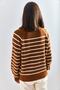 Women's Brown and White Collared, Buttoned, Crew Neck, Striped Knitwear Sweater 20223207 - 6