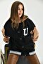 Unisex Hooded Back Embroidery College Jacket - 4