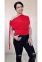 One Shoulder Lace-up Lay Collar Red Combed Cotton Viscose T-Shirt