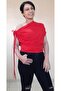 One Shoulder Lace-up Lay Collar Red Combed Cotton Viscose T-Shirt - 5