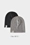 Black - Gray 2-Piece Ribbed Beret