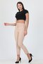 Beige New Season High Waist Lycra Women's Fabric Trousers Ela004 - 3