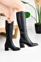 Daily women's high thick heels serrated sole zippered below knee comfortable black boots 3001 - 4