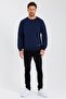 Navy Blue Crew Neck Label Detailed Cotton Inside Men's Sweatshirt - 5