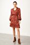 Women's Stand Collar Patterned Midi Chiffon Dress 6054037 Claret Red - 4