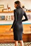 Women's Black Coated Belted Turtleneck Lycra Dress ELB-19001799 - 2