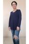 Navy Blue Round Neck Long Sleeve Combed Cotton Viscose T-Shirt - 3