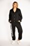 Women's Large Size Black Snap Button Tracksuit 65n35107 - 2