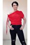 One Shoulder Lace-up Lay Collar Red Combed Cotton Viscose T-Shirt - 2