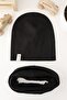 Black Rib Beanie Neck Collar Set