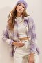 Women’s Lilac Plaid Single-Pocket Oversized Melton Shirt ALC-X7264 - 4
