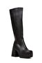 Women's Black Thick Heeled Boots - 2