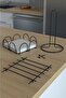Black Square Bread Holder, Upright Roll Towel Holder, Square Desktop Napkin Holder and Trivet - Set of 4 Black - 2