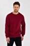 Claret Red Crew Neck Label Detailed Cotton Inside Men's Sweatshirt - 2